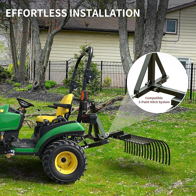 YITAMOTOR 4FT Tractors Rake 17 Pine Straw Rake Fits 2" Receiver for Lawn Tractors or ATV/UTV