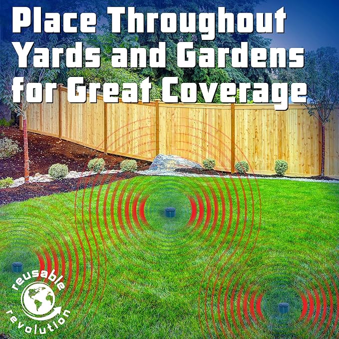 4 Pack Sonic Mole Chaser - Battery Operated Pest Repeller Stake, Scares Away Moles, Voles, Gophers and Rats by GreenLighting (Metal & Green)