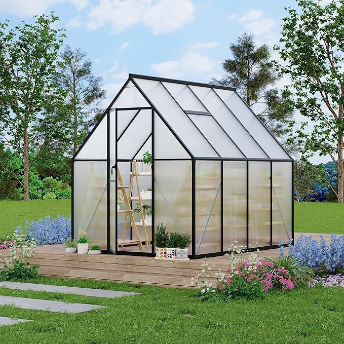 6'x7' Aluminum-Framed Polycarbonate Greenhouse, Heavy Duty Polycarbonate Greenhouse with Quick Setup Structure and Roof Vent, Large Enhanced Aluminum Green House Kit for Outdoors