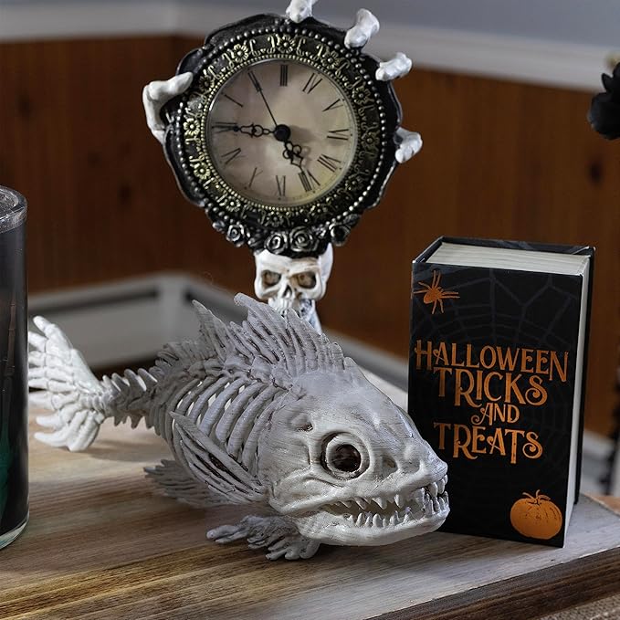 SCS Direct Piranha Fish Skeleton Halloween Decoration (2 Pack) 10" Long - Weather Resistant for Indoor/Outdoor - Upgrade Your Fall Graveyard Haunted House Party Props, Trick-or-Treat Decor