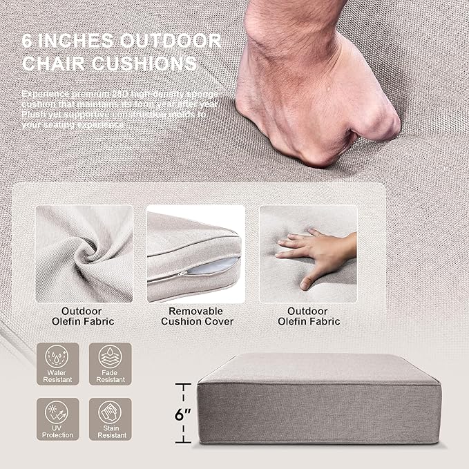 Luxury High Back Outdoor Swivel Rocker Patio Chairs with Side Table & 6-Inch Thick Cushions, 2 Pieces Patio Furniture Set for Porch, Balcony, Deck and Yard