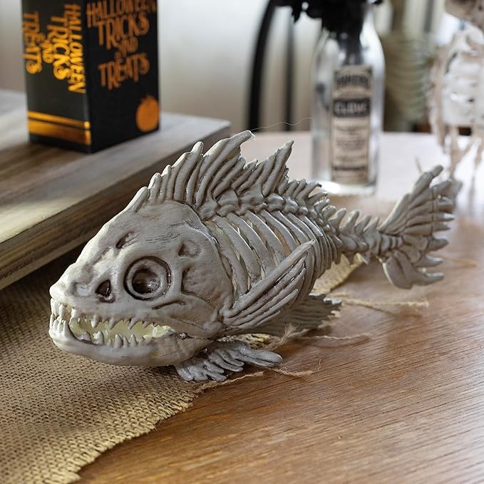 SCS Direct Piranha Fish Skeleton Halloween Decoration (2 Pack) 10" Long - Weather Resistant for Indoor/Outdoor - Upgrade Your Fall Graveyard Haunted House Party Props, Trick-or-Treat Decor