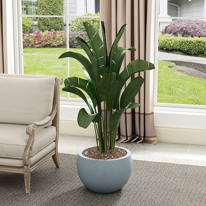 Kante 11.8" Dia Round Concrete Planter, Outdoor/Indoor Large Bowl Plant Pots with Drainage Hole and Rubber Plug for Garden Patio Balcony Home, Gray