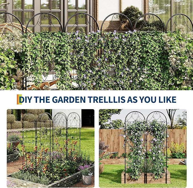 Garden Trellis 2 PCS - Tall 75 Inch x 21 Inch Metal Trellis for Climbing Plants & Vegetables | Rustproof Black Powder Coated Outdoor Plant Support | Patio Decor for Vines, Roses, Cucumbers, Tomatoes
