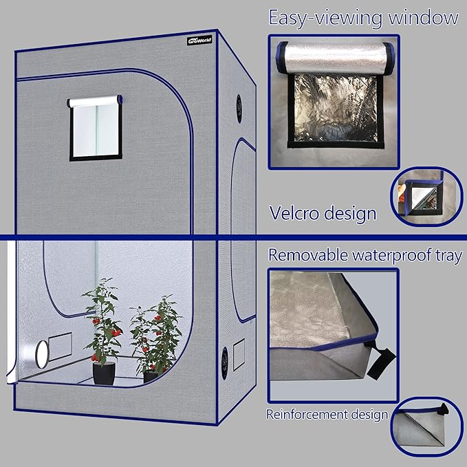 Grow Tent Kit, 48''x48''x80'' Greenhouse Tent with 19mm Poles, High Reflective 600D Mylar Hydroponic Tent with Observation Windows for Indoor Plant Growing(Gray)