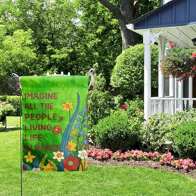 Imagine All the People Living Life in Peace Garden Flag Green Peace Flags for Outdoors Spring Floral Yard Flags Small Summer Outdoor Flag 12x18 Double Sided Outside Decor