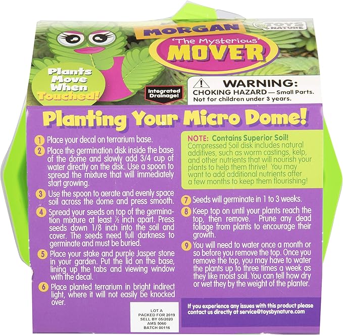 Toys By Nature Character Micro Dome Moving Plant Terrarium Kit, Moves When You Touch It - Complete Terrarium Supplies Includes Everything Needed to Grow - Just Add Water (Morgan The Mighty Mover)