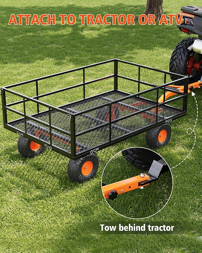 Heavy Duty Steel Garden Cart, 1200 LBS Capacity 3 in 1 Pullable Garden Wagon with 13" Wheels, for Gardening Soil, Tools, and Plant Transport