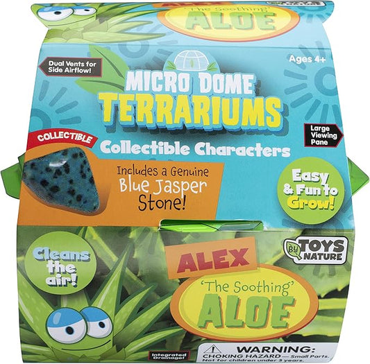 Toys By Nature Character Micro Dome Aloe Plant Terrarium Kit, Decorative and Easy-to-Grow Mini Terrariums with Complete Supplies, Grow Your Own Decorative Plants! (Alex The Soothing Aloe)