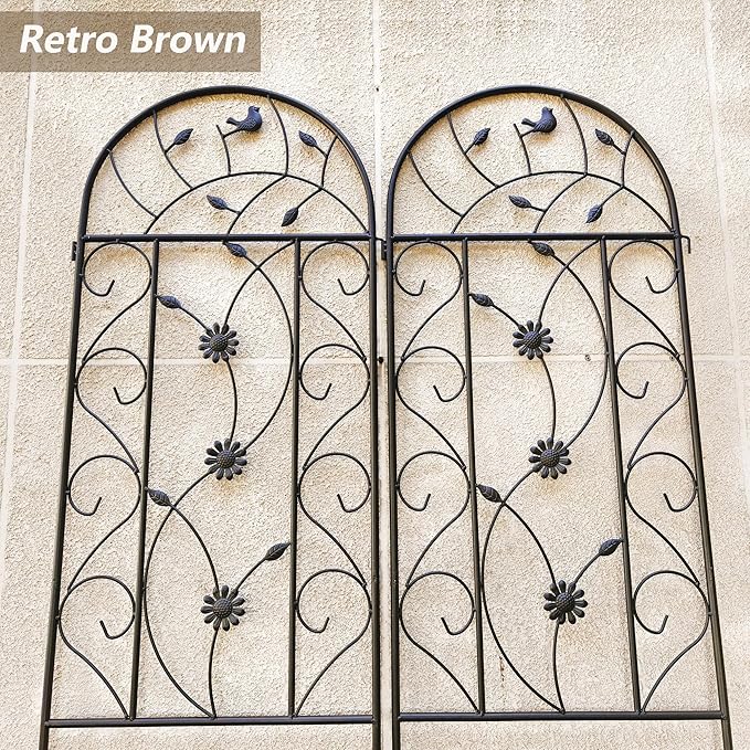 4 Pack Metal Garden Trellis 86.7" Tall Outdoor Climbing Plant Support for Roses, Flowers, Rustproof Durable Black Galvanized Tube, Lawn Garden Fence Decor Screen (4, Retro-86.7" H)
