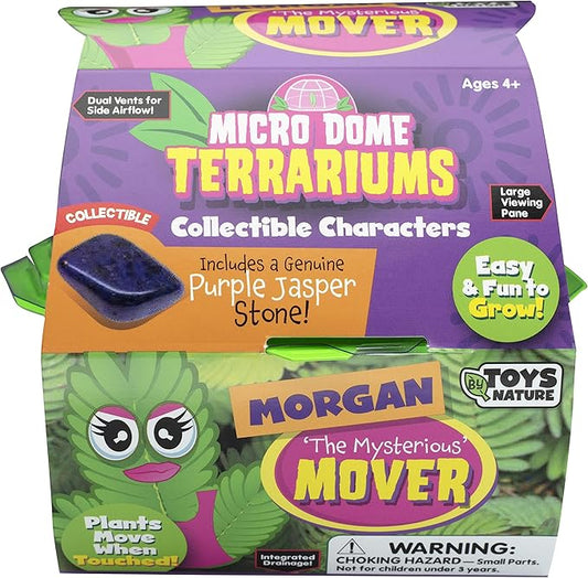 Toys By Nature Character Micro Dome Moving Plant Terrarium Kit, Moves When You Touch It - Complete Terrarium Supplies Includes Everything Needed to Grow - Just Add Water (Morgan The Mighty Mover)