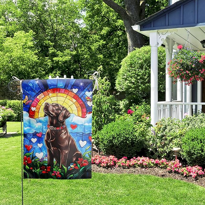 Chocolate Rainbow Labrador Dog Memorial Garden Flag 12x18 Double Sided