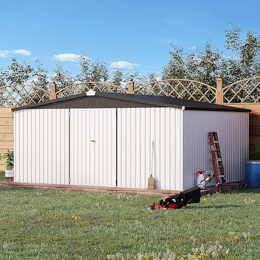 AECOJOY 14' x 12' Outdoor Storage Shed, Large 12x14 Metal Sheds & Outdoor Storage Clearance Steel Yard Shed with Lockable Doors, Utility Tool Storage Garden Shed for Backyard, Patio and Outside use