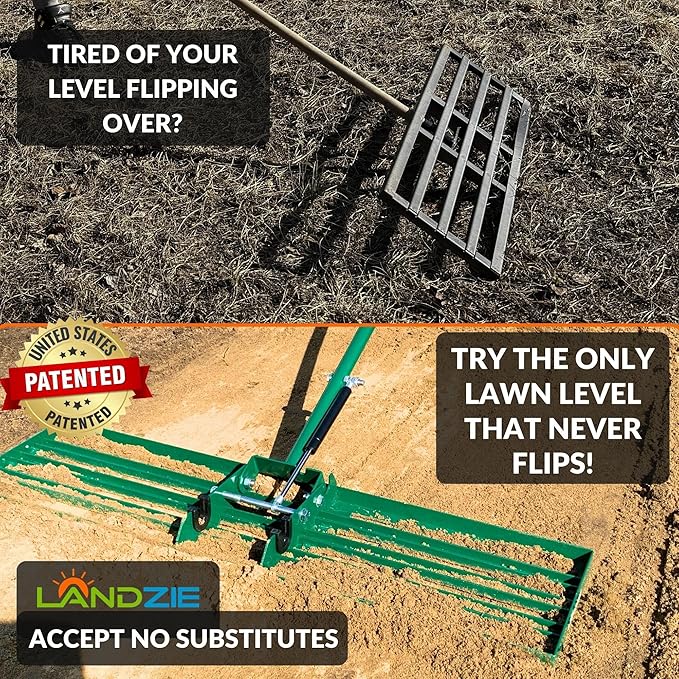 Landzie AeroLeveler - The Lawn Leveling Rake That Never Flips - Patented 36 inch Wide Pneumatic Lawn Level for Yard, Dirt, Soil, Sand, Provides Stability and Control Without Flipping Over