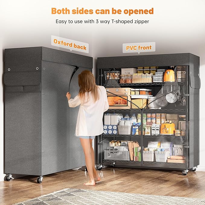 REIBII 72.8" H Storage Shelves with Wheels Wire Shelving Cover Heavy Duty Metal Shelving for Pantry Garage Kitchen Commercial Industrail,Storage Rack Shelf Commercial Shelving,35" W*16" D*72.8" H