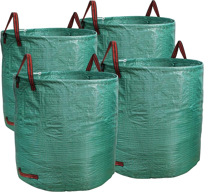 PHYEX Professional 4-Pack 132 Gallon Gardening Bags for Lawn Yard, Extra Large Reusable Leaf Bags, Waste and Trash Container