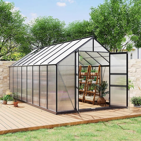 Greenhouses for Outdoors, Polycarbonate Greenhouse with Quick Setup Structure & Roof Vent, Heavy Duty Frame Walk-in Green Houses for Outside Garden Backyard