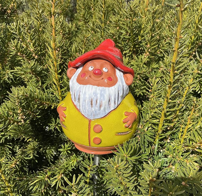 Ceramic Garden Decor - Gnome Lawn stake - Outdoor statue - Perfect, unique gifts for gardeners woman, men, yard gifts - Handmade, Frostproof
