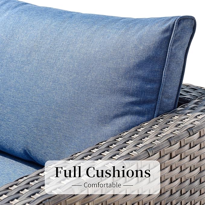 HOOOWOOO 10 Piece Patio Sectional Furniture Set with Swivel Rocking Chairs,Modern Wicker Outdoor Conversation Sofa Sets,Weather Resistant Modular L Shaped Outside Couch Set(Denime Blue)