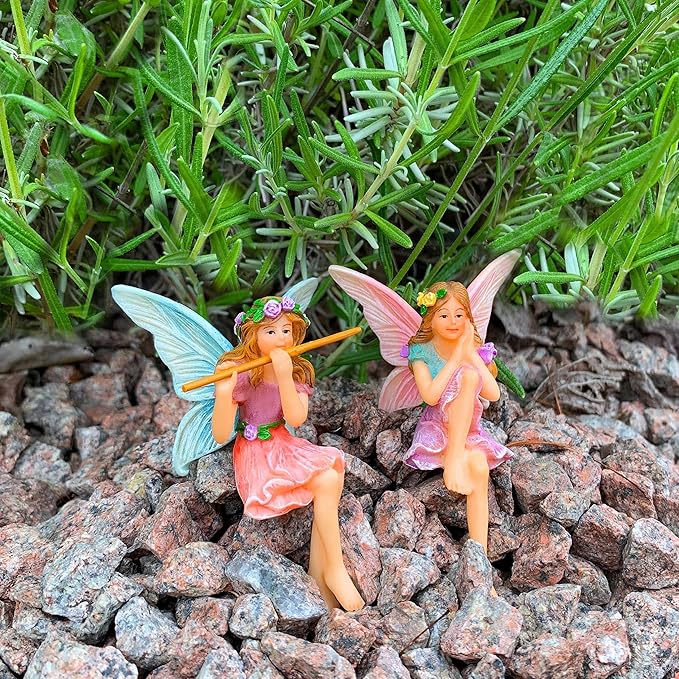 Mood Lab Fairy Garden - Miniature Fairies Figurines - Sitting Girls Set of 2 pcs - for Outdoor or House Decor Statue Kit