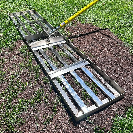 Rocklin™ Lawn Leveling Rake | Levelawn Tool | Level Soil or Dirt Ground Surfaces Easily | 48” x 10” Ground Plate | 78” Extra Long Handle | Stainless Steel