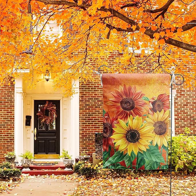 Fall Garden Flag Sunflower Yard Flag for Outside Late Summer Flags 12x18 Double Sided Welcome Autumn Thanksgiving Holiday Outdoor Decorations