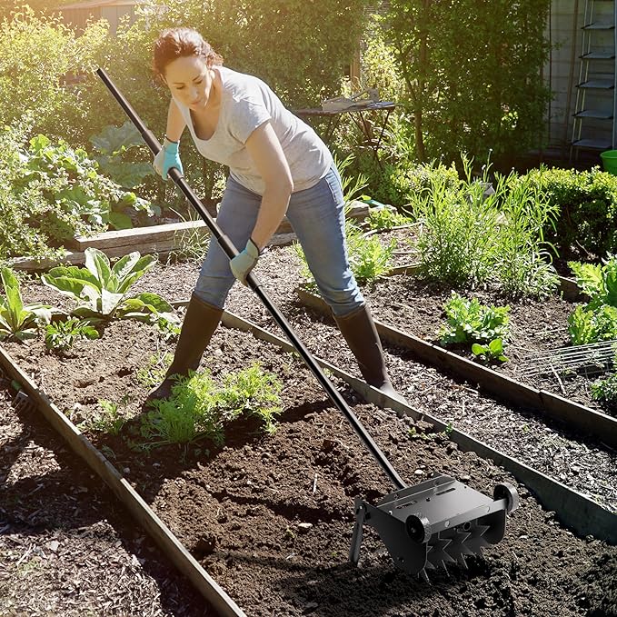 Rotary Cultivator Tool, 2-in-1 Garden Weeder and Crumbler Soil Tiller for Gardening, Hand Garden Tiller with 66.5 Inch Adjustable Foam Handle