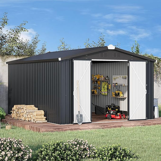 U-MAX 10x14 Outdoor Storage Shed, Large Metal Outside Garden Sheds & Outdoor Storage Clearance, Tool Shed Lockable for Backyard, Patio and Outside Use in Dark Grey