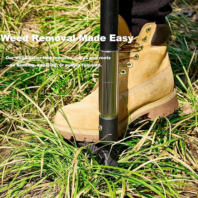 Hand Weed Puller Stand Up Weed Puller Tool with Epoxy Resin Long Handle 4-Claw Steel Head,2-Section Design Sturdy Garden Tools-Easily Remove Weeds Without Bending, Pulling,or Kneeling