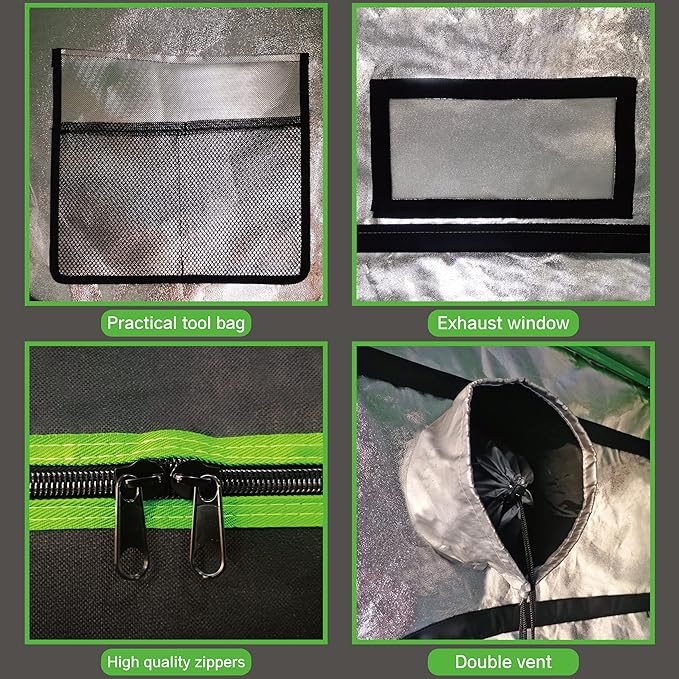 Grow Tent Kit, 60''x60''x80'' Greenhouse Tent with 19mm Poles, High Reflective 600D Mylar Hydroponic Tent with Observation Windows for Indoor Plant Growing(Black)
